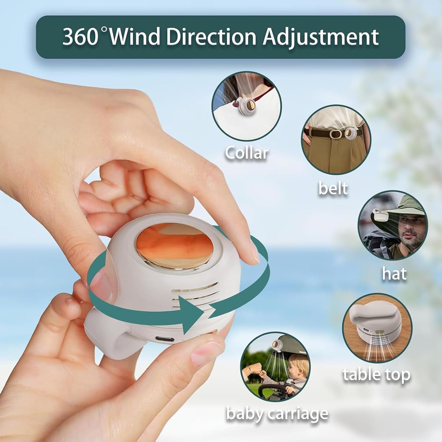 Quạt Kẹp Mini Cầm Tay, Quạt Không Cánh Mini 3 Tốc Độ, Sạc USB Mini Xoay 360°
