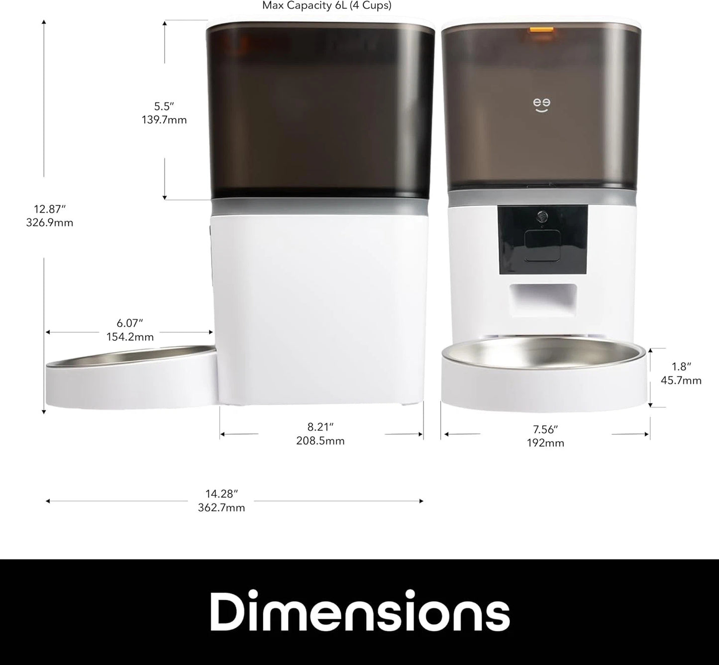 Máy cho thú cưng ăn thông minh 6L - Điều khiển WiFi, Ghi âm giọng nói, Dung lượng lớn, Tự động phân phối thức ăn
