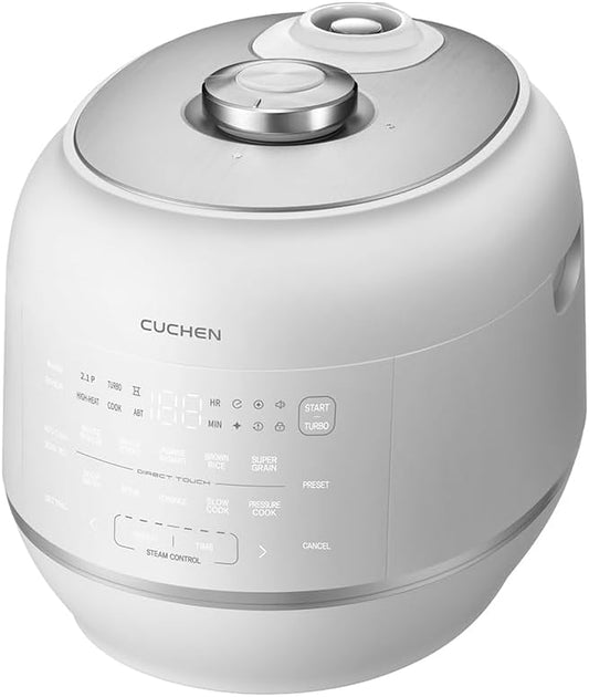 Nồi cơm điện áp suất Cuchen IH 6 cốc - Nồi áp suất siêu cao 2.1 bar cho gạo lứt và gạo trắng - Lòng nồi thép không gỉ 316Ti, Gia nhiệt cảm ứng, Sản xuất tại Hàn Quốc, Màu trắng, CRT-RPD0610IEWUS