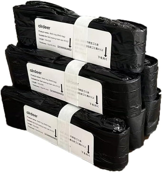 Airdeer Refill Bag Ring, Trash can bags, 10m continuous garbage bag, Designed for Airdeer Self-sealing Smart Trash Can(A1/L2, Pack of 6)