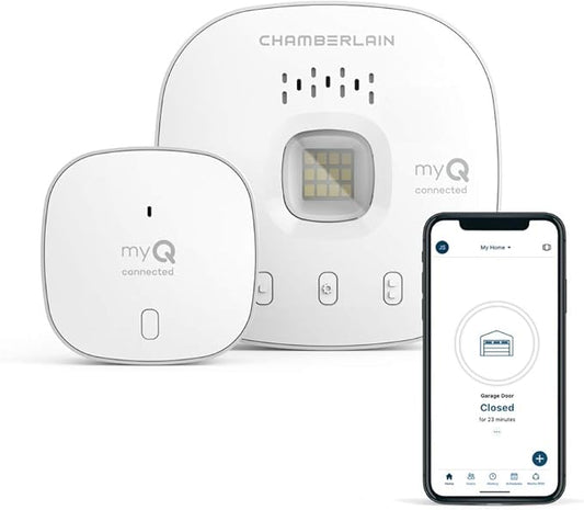 Điều khiển nhà để xe thông minh CHAMBERLAIN - Bộ điều khiển và cảm biến nhà để xe không dây với Wifi & Bluetooth - Điều khiển bằng điện thoại thông minh, myQ-G0401-ES, Màu trắng