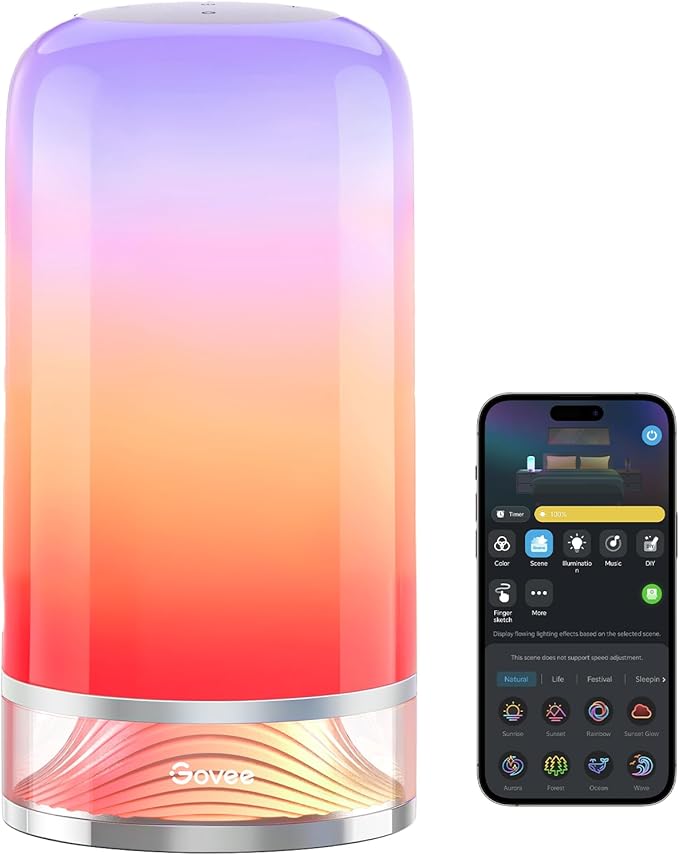 Đèn bàn thông minh Govee RGBIC 2, Đèn ngủ để bàn nhỏ cảm ứng tương thích với SmartThings, Matter, Alexa, Đèn bàn với 64 chế độ cảnh, Đèn đầu giường cho phòng ngủ, phòng khách, đèn ngủ (Có dây)