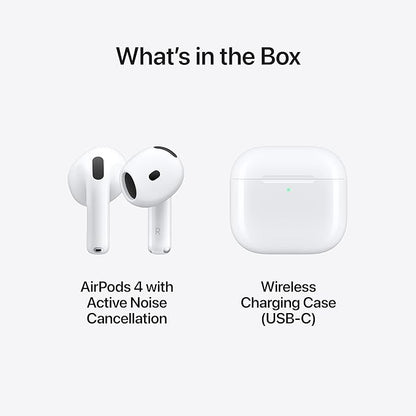 Apple AirPods 4 Tai nghe không dây, Bluetooth, có Chống ồn chủ động, Chế độ thích ứng, Xuyên âm, Âm thanh không gian cá nhân hóa, Hộp sạc USB-C, Sạc không dây, Chip H2