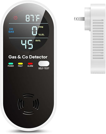 NICGOL Thiết bị phát hiện rò rỉ khí gas tự nhiên và khí CO 4 trong 1 nâng cấp, Thiết bị phát hiện rò rỉ khí gas và khí CO cảm biến kép cắm điện (Nhiệt độ & Độ ẩm) cho Nhà ở, RV (Màu đen)