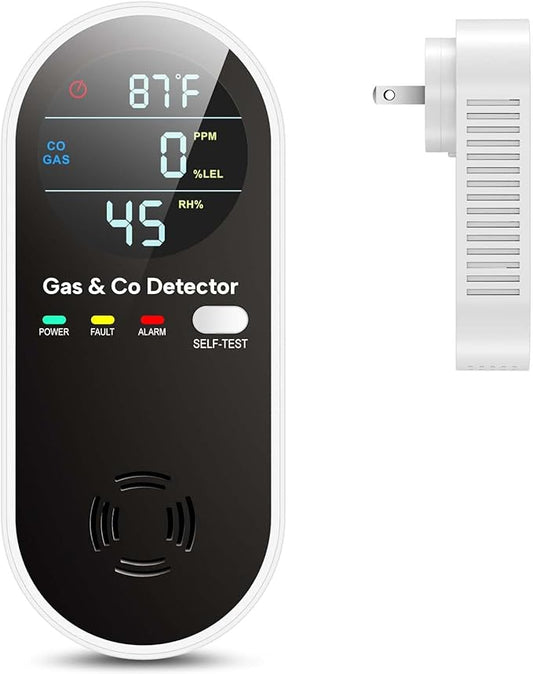NICGOL Thiết bị phát hiện rò rỉ khí gas tự nhiên và khí CO 4 trong 1 nâng cấp, Thiết bị phát hiện rò rỉ khí gas và khí CO cảm biến kép cắm điện (Nhiệt độ & Độ ẩm) cho Nhà ở, RV (Màu đen)