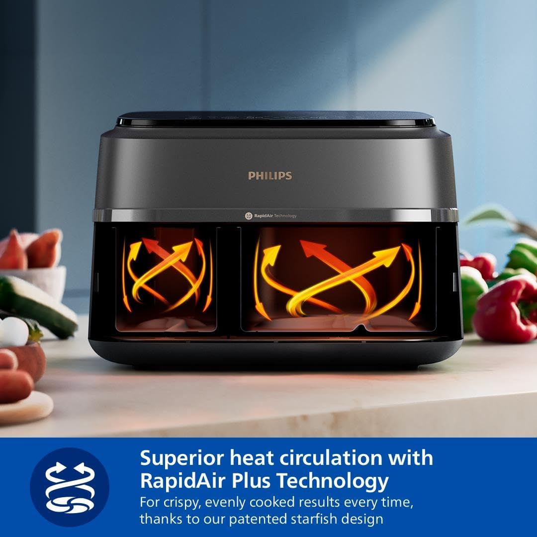 Philips 3000 Series NA352/00 - Dual Basket Airfryer, 9L, 8-in-1