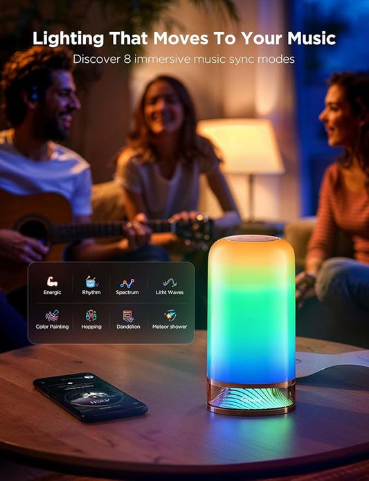 Đèn bàn thông minh Govee RGBIC 2, Đèn ngủ để bàn nhỏ cảm ứng tương thích với SmartThings, Matter, Alexa, Đèn bàn với 64 chế độ cảnh, Đèn đầu giường cho phòng ngủ, phòng khách, đèn ngủ (Có dây)