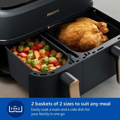 Philips 3000 Series NA352/00 - Dual Basket Airfryer, 9L, 8-in-1