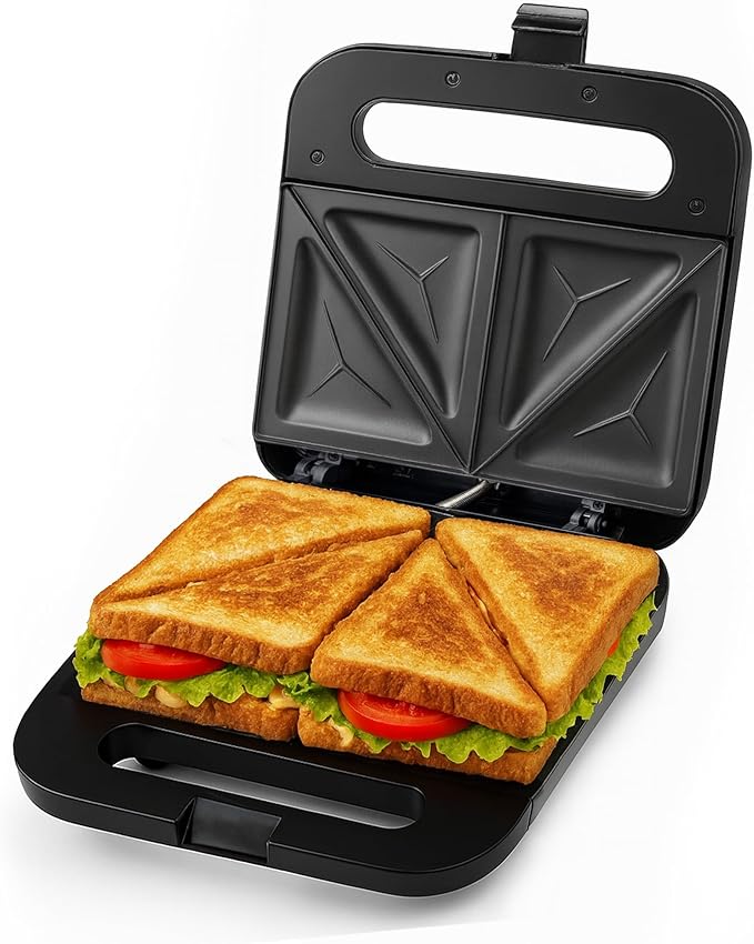 Máy làm bánh mì kẹp điện OVENTE với Đĩa chống dính, Đèn báo, Tay cầm mát khi chạm, Dễ vệ dàng và Cất giữ, Hoàn hảo để Nấu bữa sáng, Phô mai nướng, Cá ngừ tan chảy và Đồ ăn nhẹ, Đen GPS401B