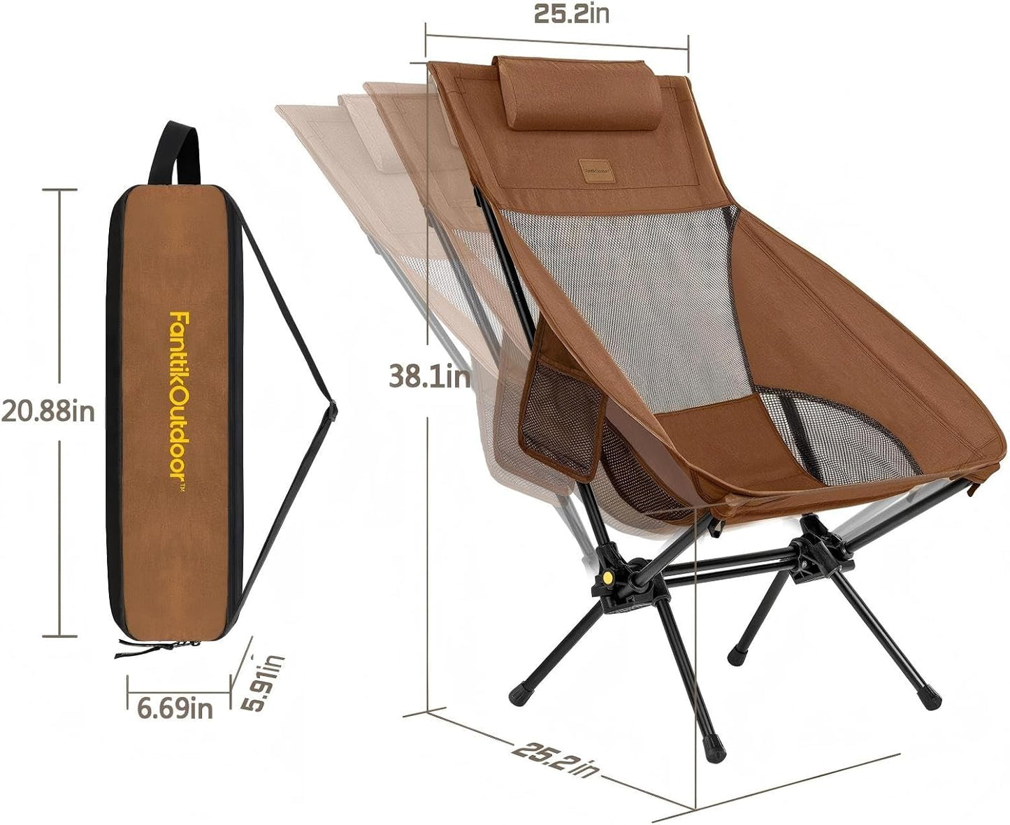 FanttikOutdoor Zeta L8 Max Camping Chair, Portable & Lightweight, Comfort-Driven Foldable Rocking Chair with Carry Bag for Camping, Hiking, Patio, Fishing, Support up to 250 lbs,