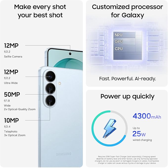 Samsung Galaxy S26, Điện thoại thông minh Android đã mở khóa, 256GB, Bộ xử lý mạnh mẽ, Galaxy AI, Trải nghiệm xem đắm chìm, Pin bền bỉ, 2026, Bảo hành 1 năm tại Mỹ, Đen