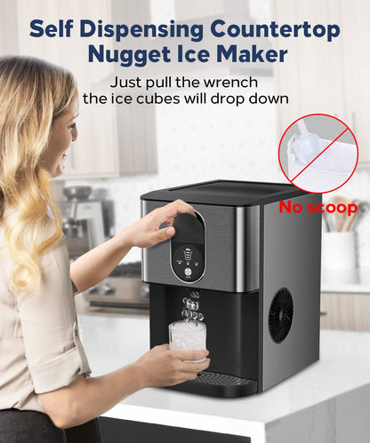 Máy làm đá Kndko Nugget, Máy làm đá viên tự động, 44lbs/24H, Máy làm đá tự làm sạch, Kho chứa đá 3,3lbs