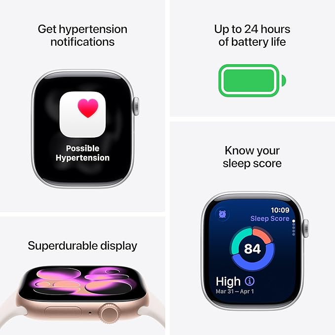 Đồng hồ thông minh Apple Watch Series 11 [GPS 42mm] Vỏ nhôm vàng hồng với Dây đeo thể thao hồng phấn nhạt - Cỡ S/M. Tính năng chấm điểm giấc ngủ, theo dõi thể chất, theo dõi sức khỏe, màn hình luôn bật, chống nước