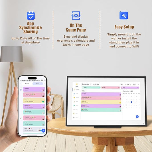 Lịch kỹ thuật số treo tường 15.6 inch, Lịch & Biểu đồ công việc thông minh có WiFi, Màn hình cảm ứng tương tác Full HD cho lịch trình gia đình – Lập kế hoạch gắn tường/để bàn, Nhắc nhở cuộc họp & Theo dõi thời hạn