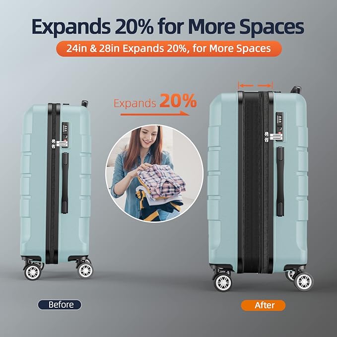 Bộ Vali SHOWKOO (4 Chiếc, Xanh Navy): Vali bền bỉ làm từ 100% polycarbonate, có thể mở rộng dung tích, bánh xe đôi xoay êm á ái và khóa TSA.