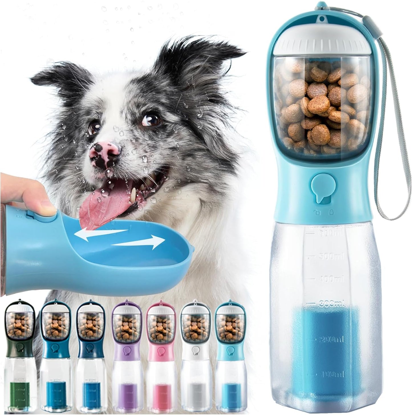 Bình Nước Di Động 3 trong 1 cho Chó, có Ngăn Đựng Thức Ăn/Bánh Thưởng và Túi Đựng Phân,