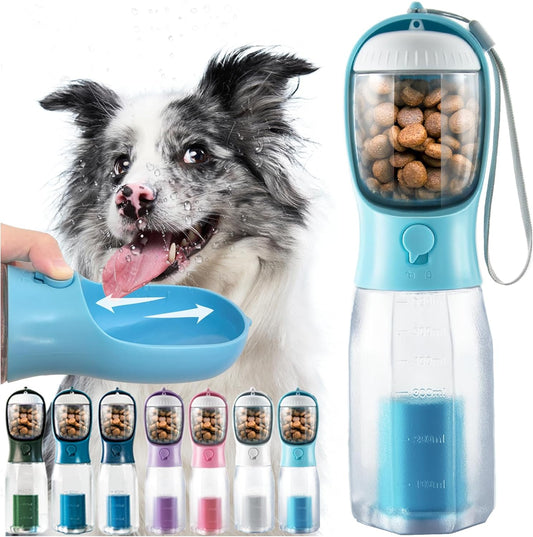 Bình Nước Di Động 3 trong 1 cho Chó, có Ngăn Đựng Thức Ăn/Bánh Thưởng và Túi Đựng Phân,