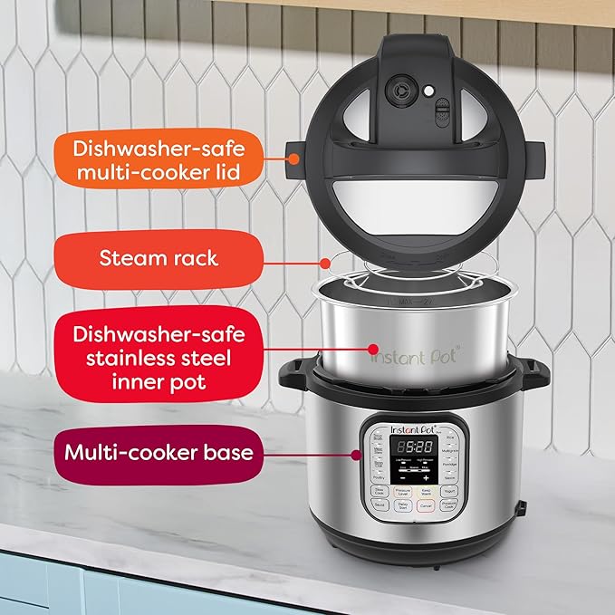 Nồi áp suất điện Instant Pot Duo 7 trong 1, Nồi nấu chậm, Nồi cơm điện, Nồi hấp, Nồi chiên/xào, Máy làm sữa chua, Chức năng giữ ấm & Khử trùng, Bao gồm ứng dụng với hơn 800 công thức nấu ăn, Thép không gỉ, 6 lít