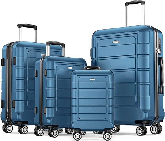 Bộ Vali SHOWKOO (4 Chiếc, Xanh Navy): Vali bền bỉ làm từ 100% polycarbonate, có thể mở rộng dung tích, bánh xe đôi xoay êm á ái và khóa TSA.