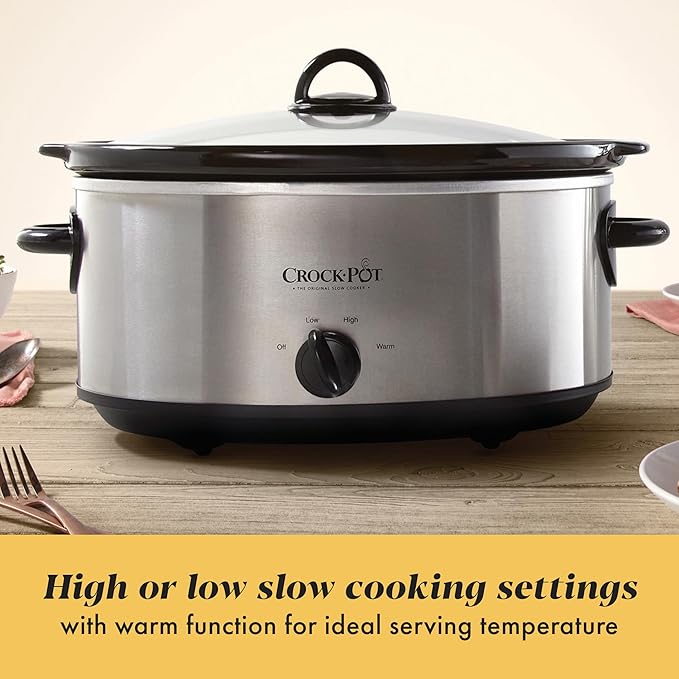 Nồi nấu chậm Crock-Pot 7 Quart hình bầu dục điều khiển thủ công, thép không gỉ (SCV700-S-BR), dụng cụ nấu đa năng cho gia đình lớn hoặc tiệc tùng
