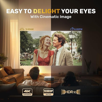 Aurzen EAZZE D1 Smart Projector with WiFi and Bluetooth, Officially-Licensed APP, Auto Focus/Keystone, DoIby Audio 16W Speakers, Native 1080P, HDR10, 4K Support, Portable Mini Outdoor Movie Projector