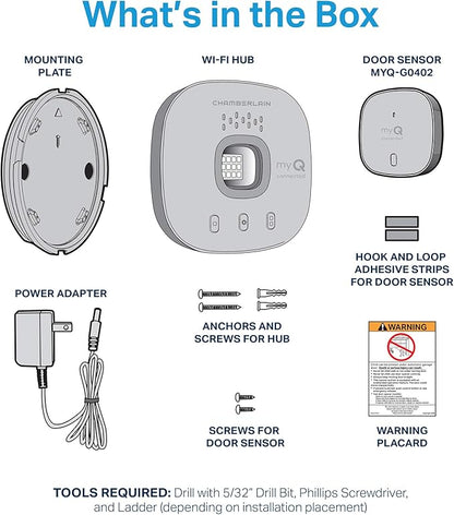 Điều khiển nhà để xe thông minh CHAMBERLAIN - Bộ điều khiển và cảm biến nhà để xe không dây với Wifi & Bluetooth - Điều khiển bằng điện thoại thông minh, myQ-G0401-ES, Màu trắng