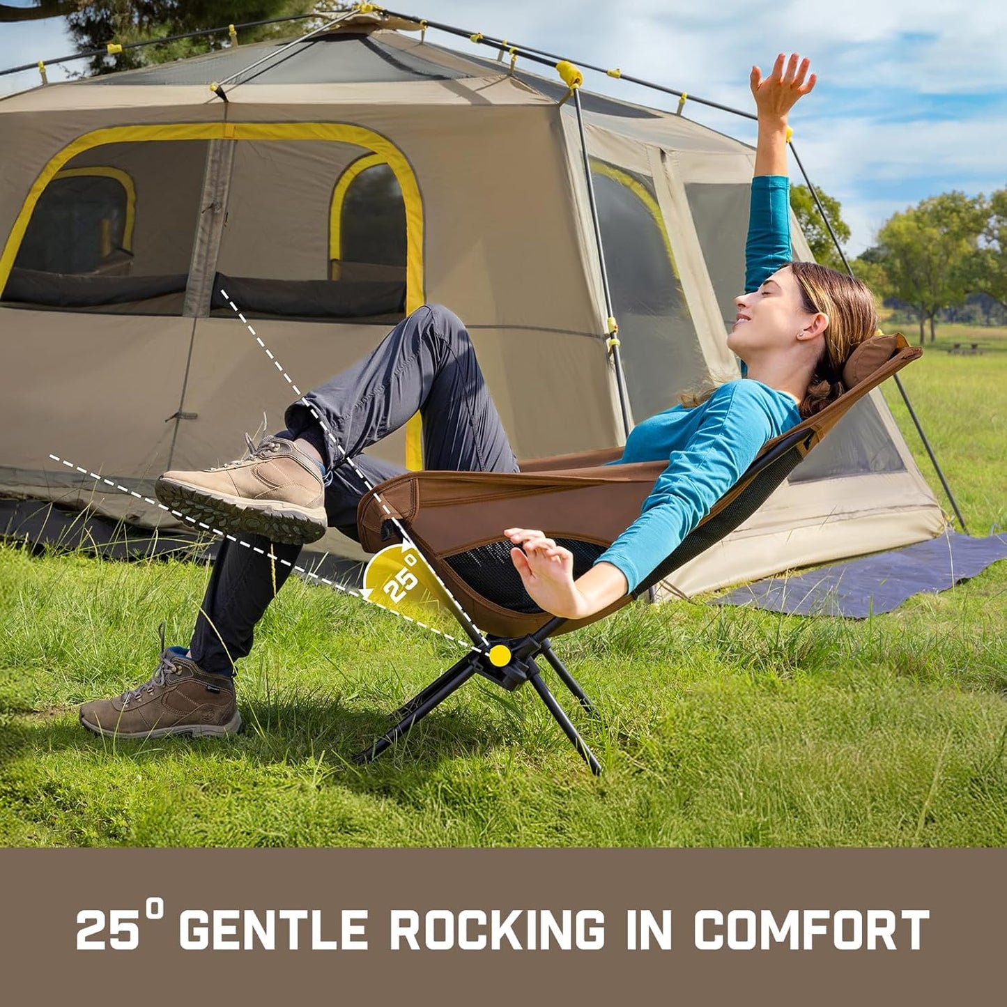 FanttikOutdoor Zeta L8 Max Camping Chair, Portable & Lightweight, Comfort-Driven Foldable Rocking Chair with Carry Bag for Camping, Hiking, Patio, Fishing, Support up to 250 lbs,