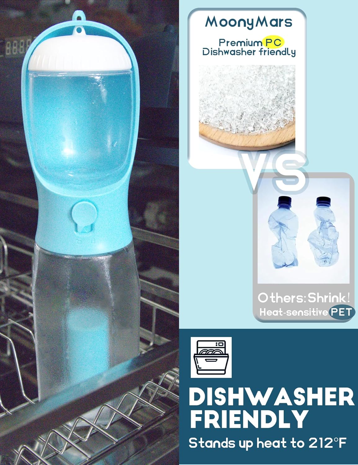 Bình Nước Di Động 3 trong 1 cho Chó, có Ngăn Đựng Thức Ăn/Bánh Thưởng và Túi Đựng Phân,